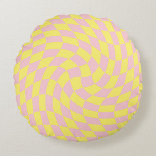 Retro Yellow Checkered Checkered Dorm Room Rond Kussen