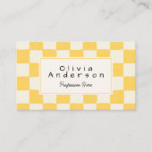 Retro yellow Cream Wavy Checkered Pastel QR Code Visitekaartje (Voorkant)