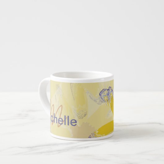 Retro Yellow Daisy Monogrammed Espresso Kop (Links)
