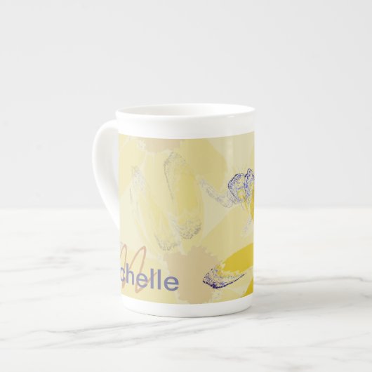 Retro Yellow Daisy Monogrammed Porselein Kop (Links)