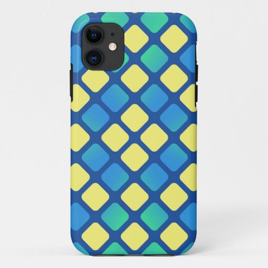 Retro Yellow en Blue Diamond Argyle Case-Mate iPhone Case (Achterkant)