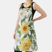 Retro Yellow en White Daffodil Floral Print Schort (Insitu)