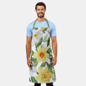 Retro Yellow en White Daffodil Floral Print Schort (Gedragen)