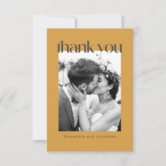 Retro Yellow Floral Custom Message Photo Weddensch Bedankkaart (Voorkant)