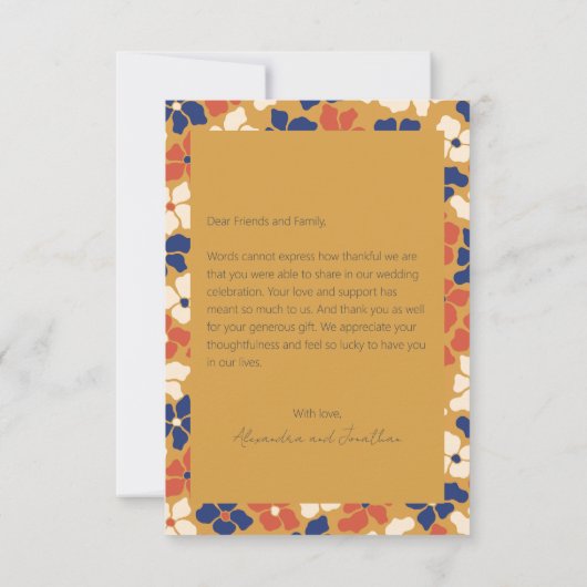 Retro Yellow Floral Custom Message Photo Weddensch Bedankkaart (Achterkant)