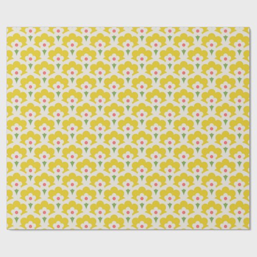 Retro Yellow Flower Garden Pattern Cadeaupapier (Vlak)