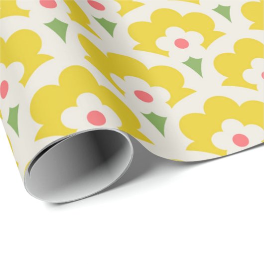 Retro Yellow Flower Garden Pattern Cadeaupapier (Rol Hoek)