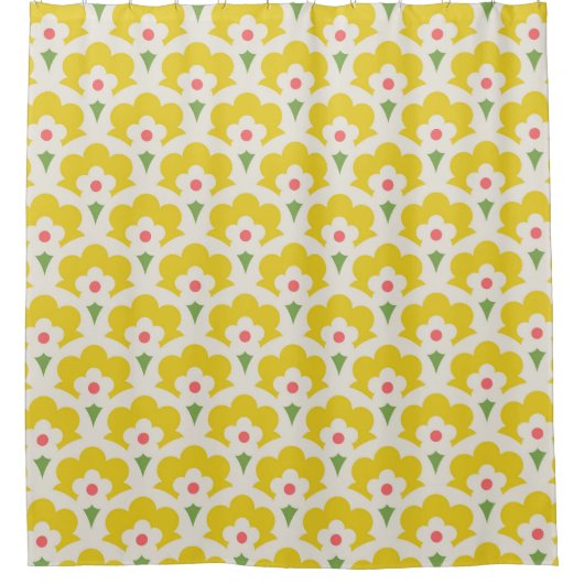 Retro Yellow Flower Garden Pattern Douchegordijn (Voorkant)