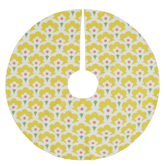 Retro Yellow Flower Garden Pattern Kerstboom Rok (Voorkant)