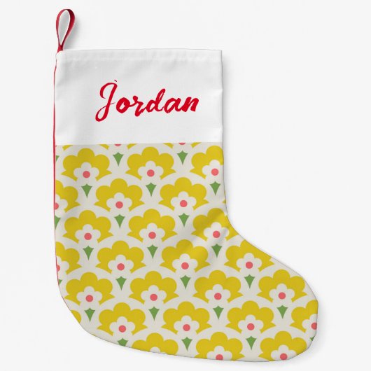 Retro Yellow Flower Garden Pattern Kleine Kerstsok (Voorkant)