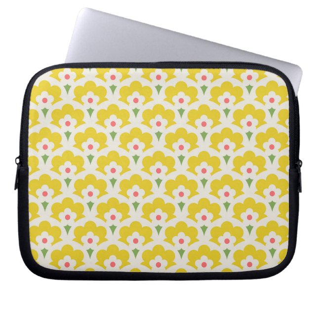 Retro Yellow Flower Garden Pattern Laptop Sleeve (Voorkant)
