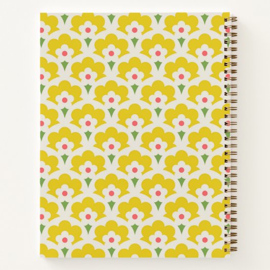 Retro Yellow Flower Garden Pattern Notitieboek (Achterkant)