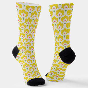 Retro Yellow Flower Garden Pattern Sokken