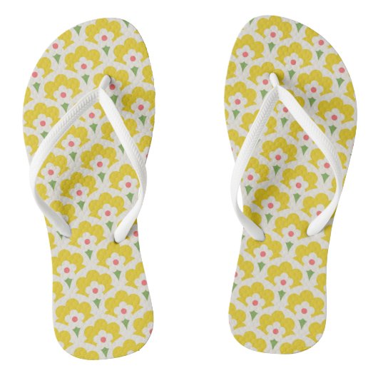 Retro Yellow Flower Garden Pattern Teenslippers (Voetbed)