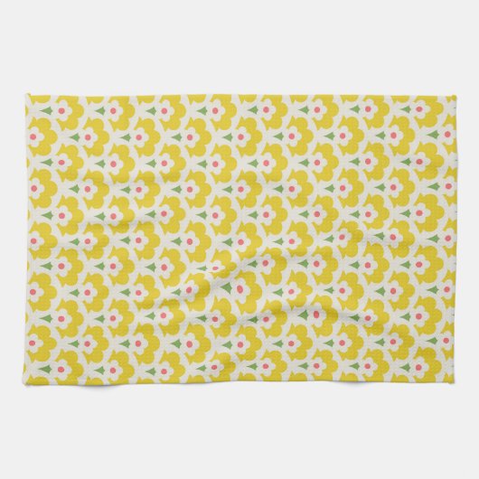Retro Yellow Flower Garden Pattern Theedoek (Horizontaal)