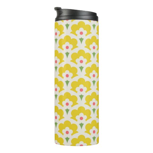Retro Yellow Flower Garden Pattern Thermosbeker (Geroteerd rechts)