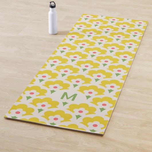 Retro Yellow Flower Garden Pattern Yogamat (In situ)
