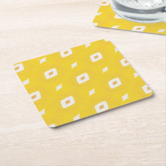 Retro Yellow Geometric Pattern Kartonnen Onderzetters (Schuin)