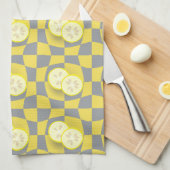 Retro Yellow Grey Lemon Slicks Fruit Pattern Theedoek (Quarter Fold)