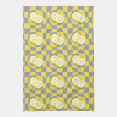Retro Yellow Grey Lemon Slicks Fruit Pattern Theedoek (Verticaal)