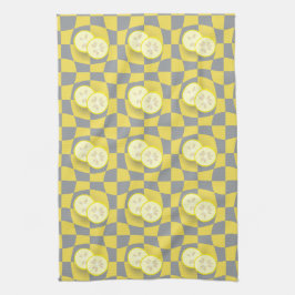 Retro Yellow Grey Lemon Slicks Fruit Pattern Theedoek