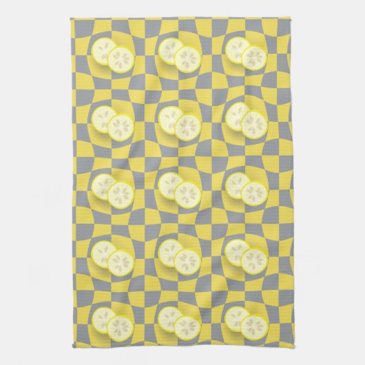 Retro Yellow Grey Lemon Slicks Fruit Pattern Theedoek (Verticaal)