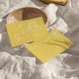 Retro Yellow  Hand Drawn Cake Floral Wedding RSVP Kaartje