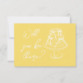 Retro Yellow Hand Drawn Floral QR Code Wedding RSVP Kaartje (Achterkant)