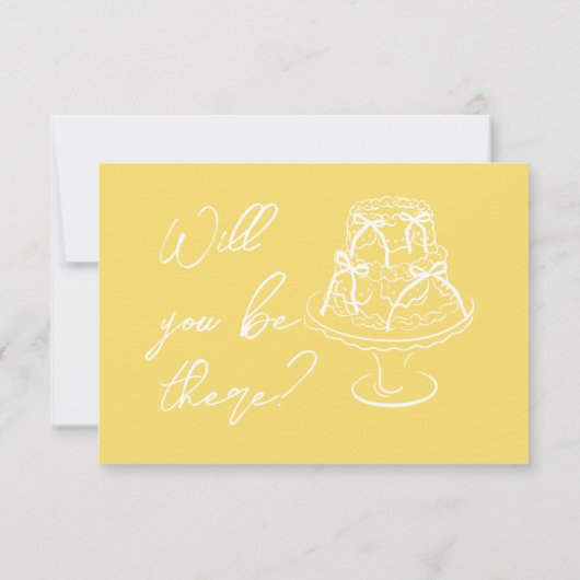 Retro Yellow Hand Drawn Floral QR Code Wedding  RSVP Kaartje (Achterkant)