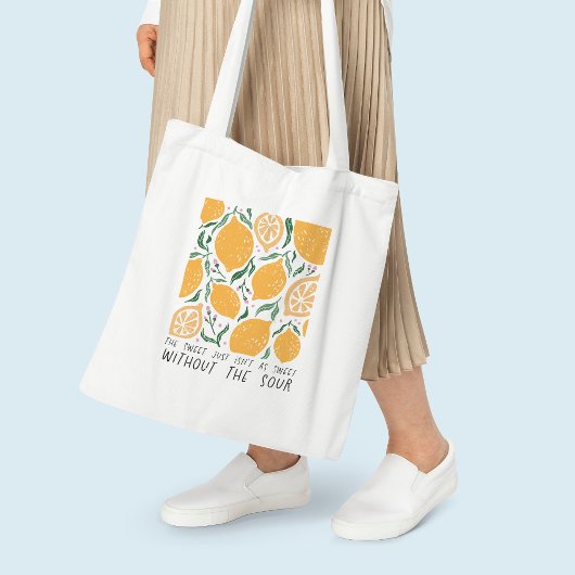 Retro Yellow Lemon Inspiratie Quote Tote Bag