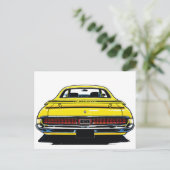 Retro Yellow Muscle Car Rear Pop Art Illustration Briefkaart (Staand voorkant)