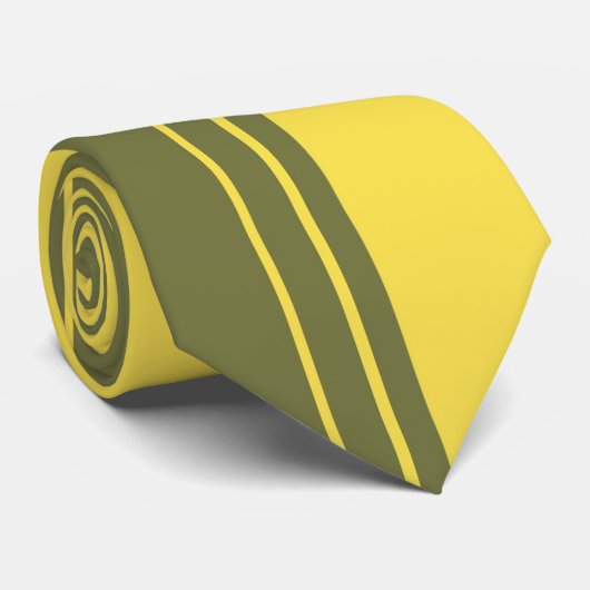Retro Yellow Olive Stripes Pattern Stropdas (Opgerold)