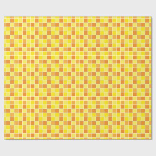 Retro Yellow Oranje Checkers Square Patroon Cadeaupapier (Vlak)