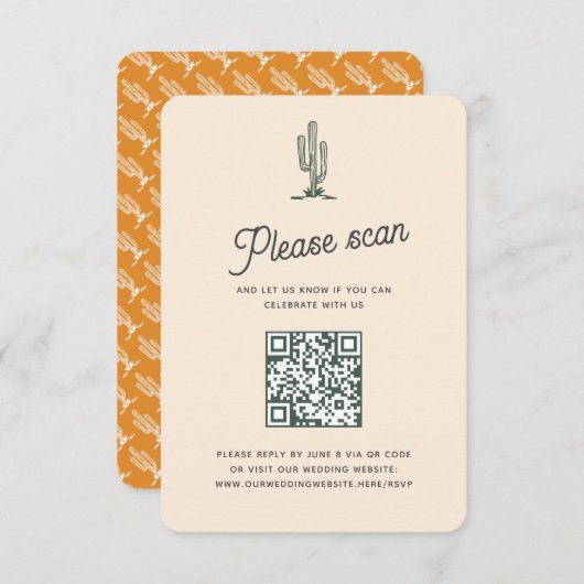 Retro Yellow Saguaro Cacti woestijn Wedding QR Cod RSVP Kaartje (Voorkant / Achterkant)