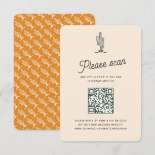 Retro Yellow Saguaro Cacti woestijn Wedding QR Cod RSVP Kaartje