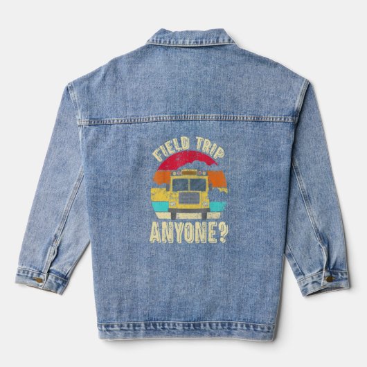 Retro Yellow School Bus voor scholierenchauffeur e Denim Jacket (Achterkant)