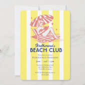 Retro Yellow Stripes Beach Club Verjaardagsfeest Kaart (Voorkant)