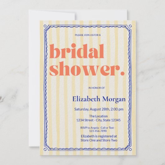 Retro Yellow Stripes Blauw Lijst Vrijgezellenfeest Kaart (Voorkant)