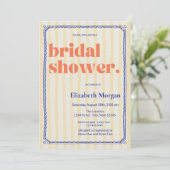 Retro Yellow Stripes Blauw Lijst Vrijgezellenfeest Kaart (Staand voorkant)