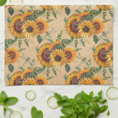 Retro Yellow Sunflower Bouquet Dragonflies Theedoek (Gevouwen)