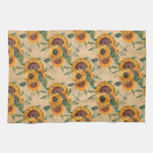 Retro Yellow Sunflower Bouquet Dragonflies Theedoek (Horizontaal)