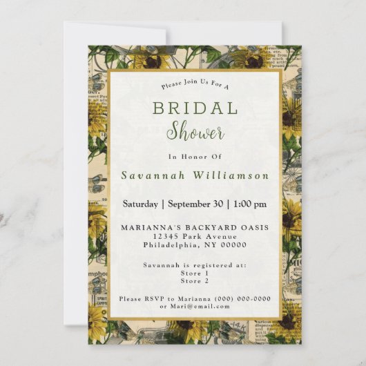 Retro Yellow Sunflower Krantenblad Vrijgezellenfee Kaart (Voorkant)