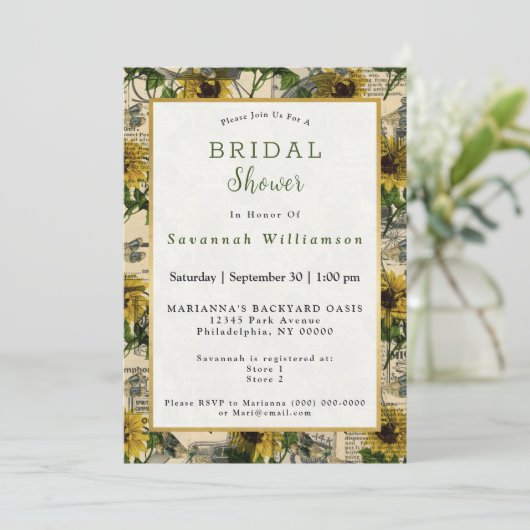 Retro Yellow Sunflower Krantenblad Vrijgezellenfee Kaart (Staand voorkant)