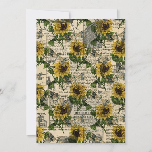 Retro Yellow Sunflower Krantenblad Vrijgezellenfee Kaart (Achterkant)