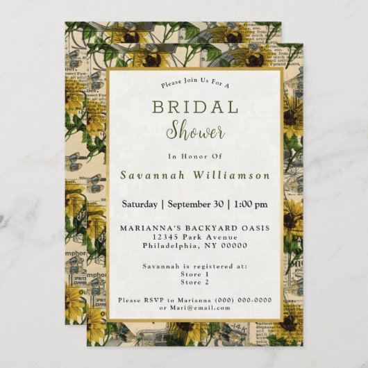 Retro Yellow Sunflower Krantenblad Vrijgezellenfee Kaart (Voorkant / Achterkant)