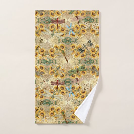 Retro Yellow Sunflower Multicolored Dragonflies Bad Handdoek (Handdoek)