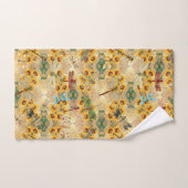 Retro Yellow Sunflower Multicolored Dragonflies Bad Handdoek (Handdoek)