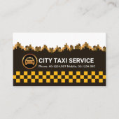 Retro Yellow Taxi Check City Silhouette Cab Driver Visitekaartje (Voorkant)