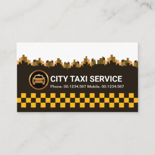 Retro Yellow Taxi Check City Silhouette Cab Driver Visitekaartje