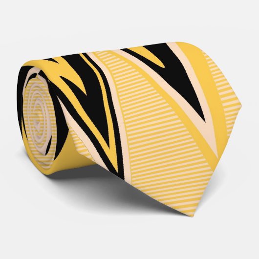 Retro Yellow, zwart zigzap Abstract art Deco 2 Stropdas (Opgerold)
